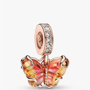 Pandora Pink and Yellow Murano Glass Butterfly Dangle Charm